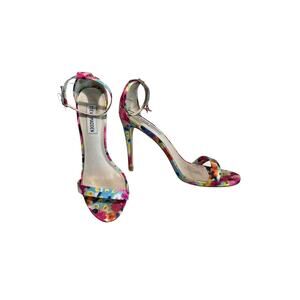 Steve Madden Stecy Floral Satin/Leather Strappy Heels Women's 8M 3.5" Tropical